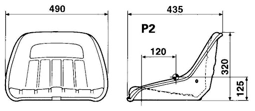 Dimensions of the P2 seat pan 